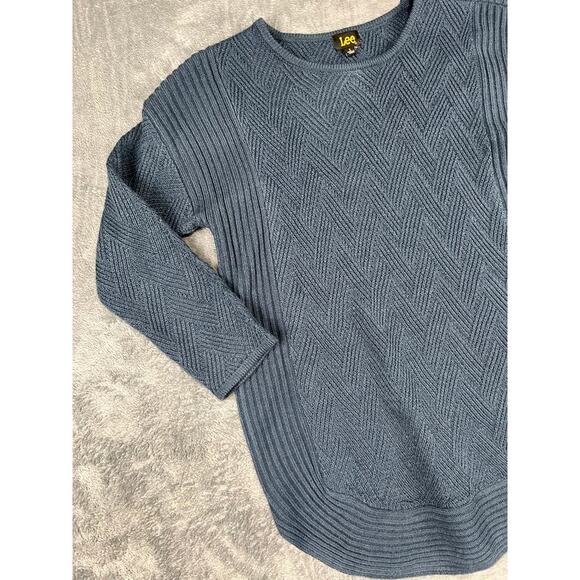Women’s Lee Slate Blue Herringbone Knit Crewneck Sweater Small Excellent - Picture 5 of 9